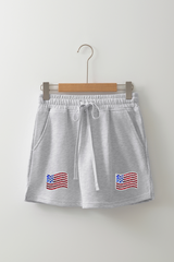Light Grey American Flag Patched Lace-up High Waist Skort Graphic Pants JT's Designer Fashion