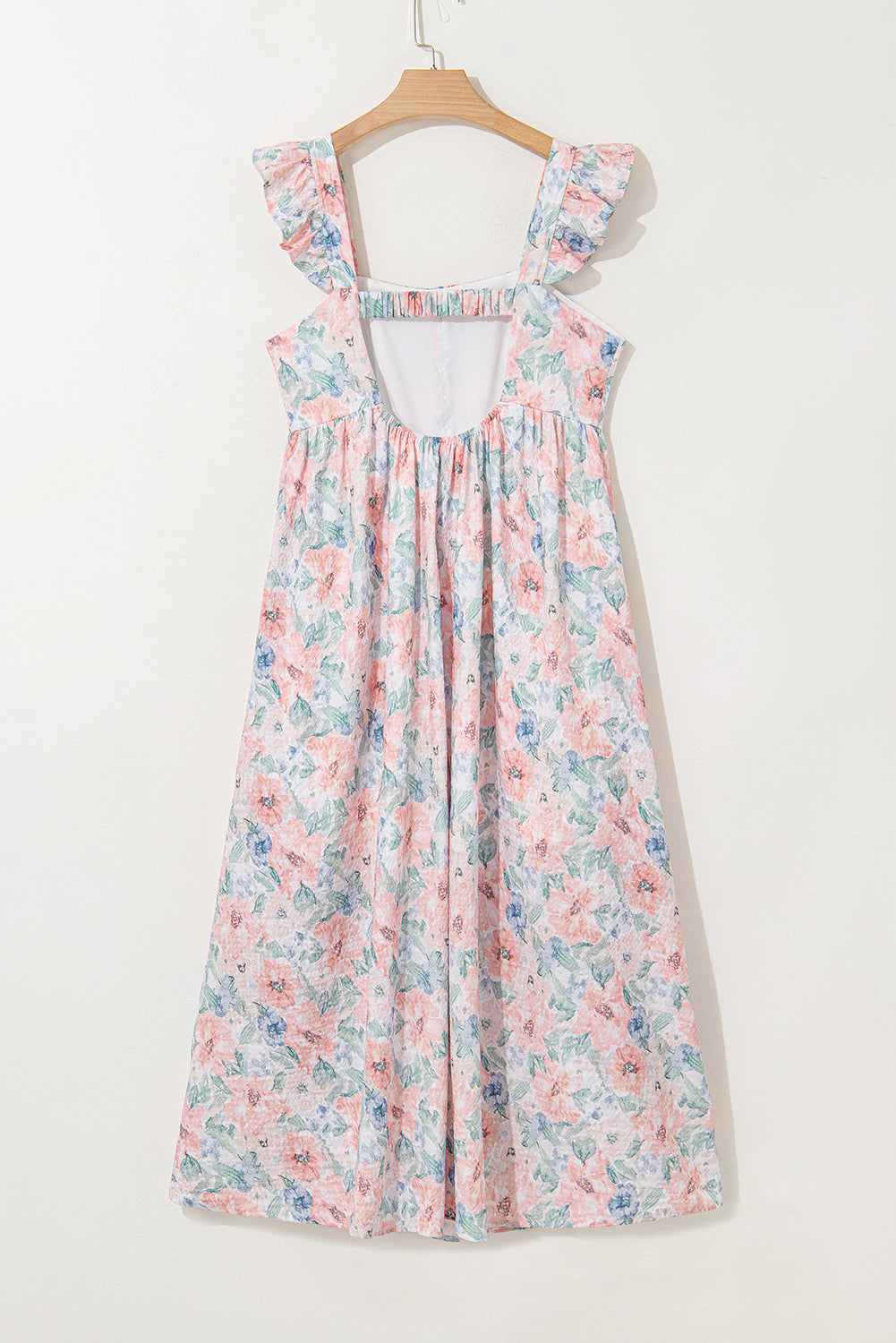 Pink Floral Print Square Neck Backless Long Dress with Slit Maxi Dresses JT's Designer Fashion