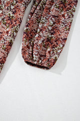 Brown Floral Print Split Front Tiered Frilled V Neck Midi Dress Floral Dresses JT's Designer Fashion