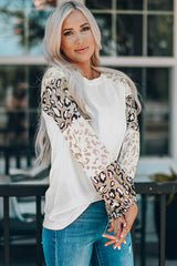 Beige Leopard Print Bubble Sleeve Top Long Sleeve Tops JT's Designer Fashion