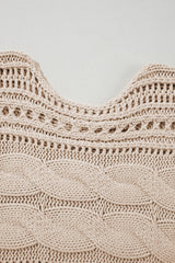 Smoke Gray Hollow-out Cable Knit Cropped Sweater Sweaters JT's Designer Fashion