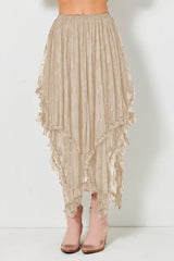 Apricot Lace Cascading Tiered High Waist Maxi Skirt Skirts & Petticoat JT's Designer Fashion