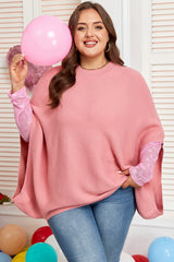 Light Pink Ribbed Knit Half Sleeve Plus Size Poncho Style Sweater Plus Size Sweaters & Cardigans JT's Designer Fashion
