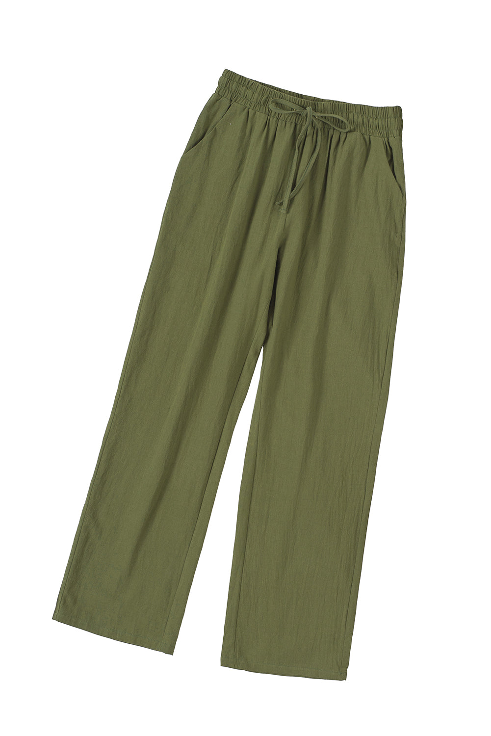 Green Drawstring Elastic Waist Pockets Long Straight Legs Pants Pants & Culotte JT's Designer Fashion