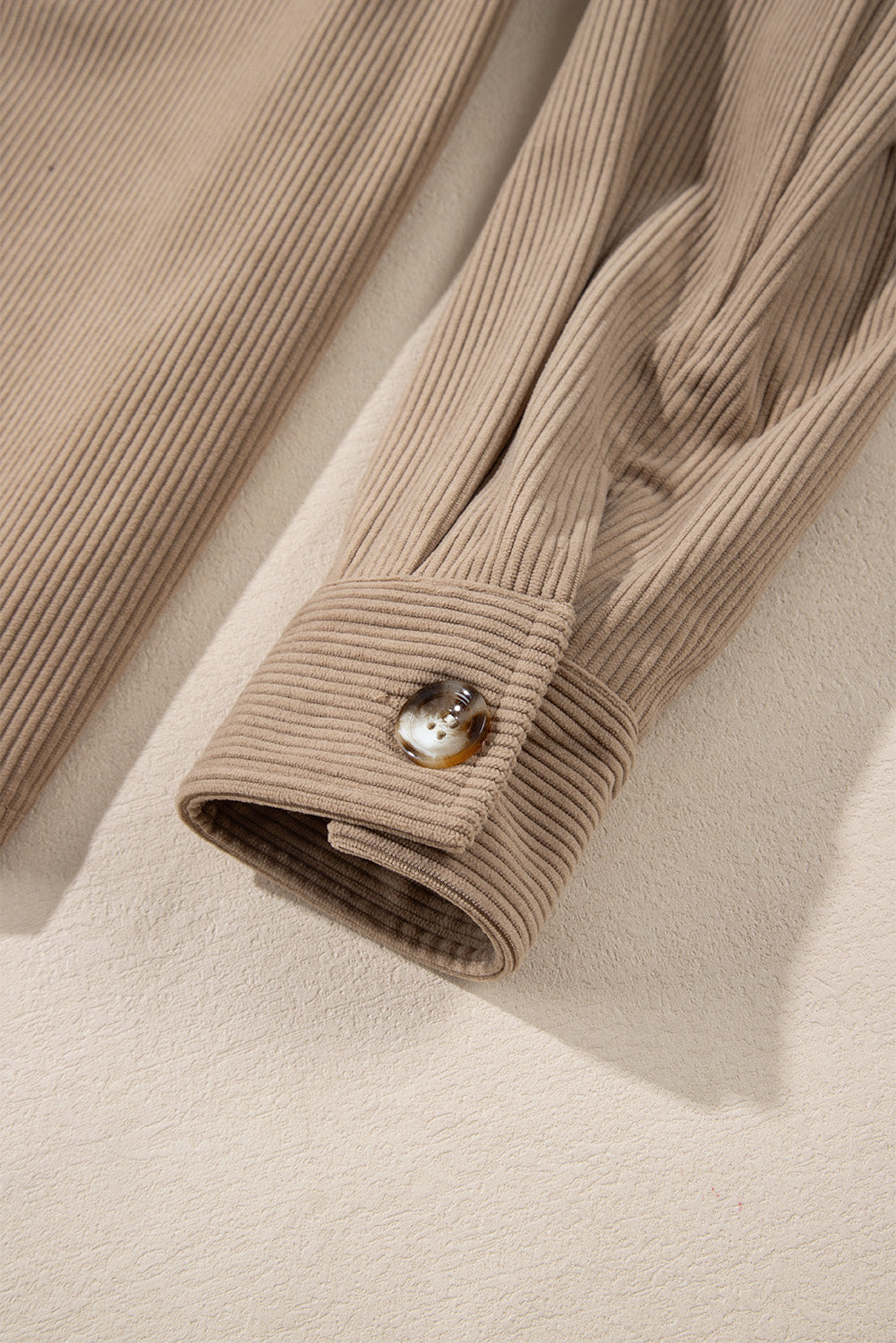 Pale Khaki Hooded Drawstring Pockets Corduroy Shacket Jackets JT's Designer Fashion