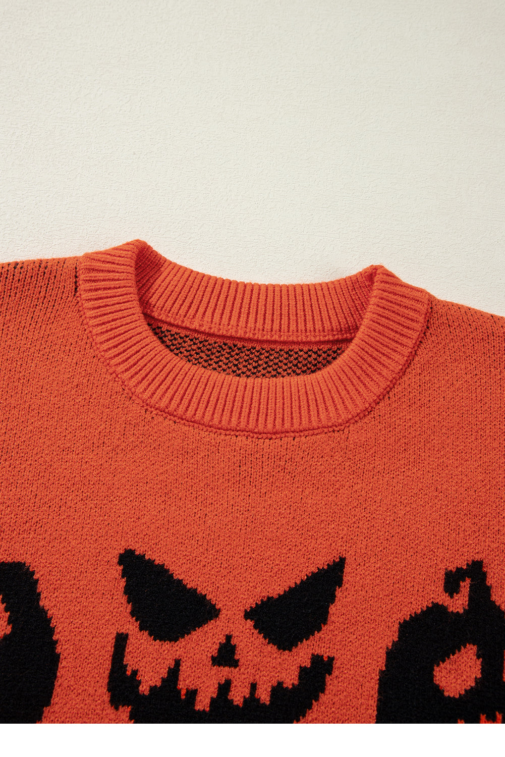 Orange Halloween Pumpkin Face Pattern Drop Shoulder Sweater Sweaters JT's Designer Fashion