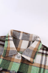 Green Geometric Plaid Print Pocketed Shacket Plaid Shackets JT's Designer Fashion
