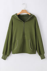Moss Green Solid Kangaroo Pocket Half Zipper Oversized Hoodie Sweatshirts & Hoodies JT's Designer Fashion