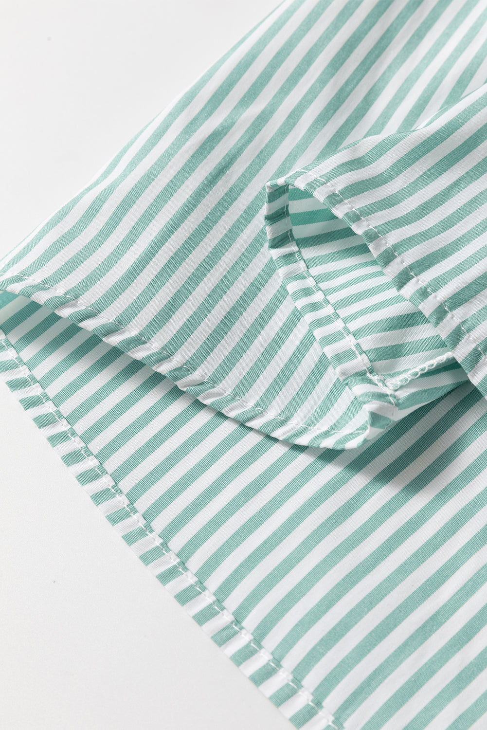 Green Stripe V Neck Roll Up Sleeve Pocket Patched Classic Shirt Blouses & Shirts JT's Designer Fashion