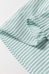 Green Stripe V Neck Roll Up Sleeve Pocket Patched Classic Shirt Blouses & Shirts JT's Designer Fashion