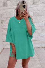 Sea Green Solid Loose V Neck Half Sleeve Tee and Shorts Short Sets JT's Designer Fashion