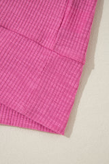 Bright Pink Textured Colorblock 3/4 Sleeve Oversize Top Long Sleeve Tops JT's Designer Fashion