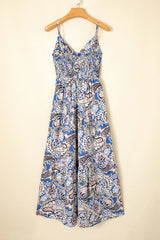 Blue Paisley Print Twist Detail Smocked Back Spaghetti Straps Long Dress Maxi Dresses JT's Designer Fashion