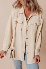 Oatmeal Corduroy Flap Pocket Button Up Shacket Jackets JT's Designer Fashion