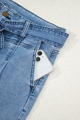 Beau Blue Western Washed Bow Knot Sash Wide Leg Jeans Jeans JT's Designer Fashion