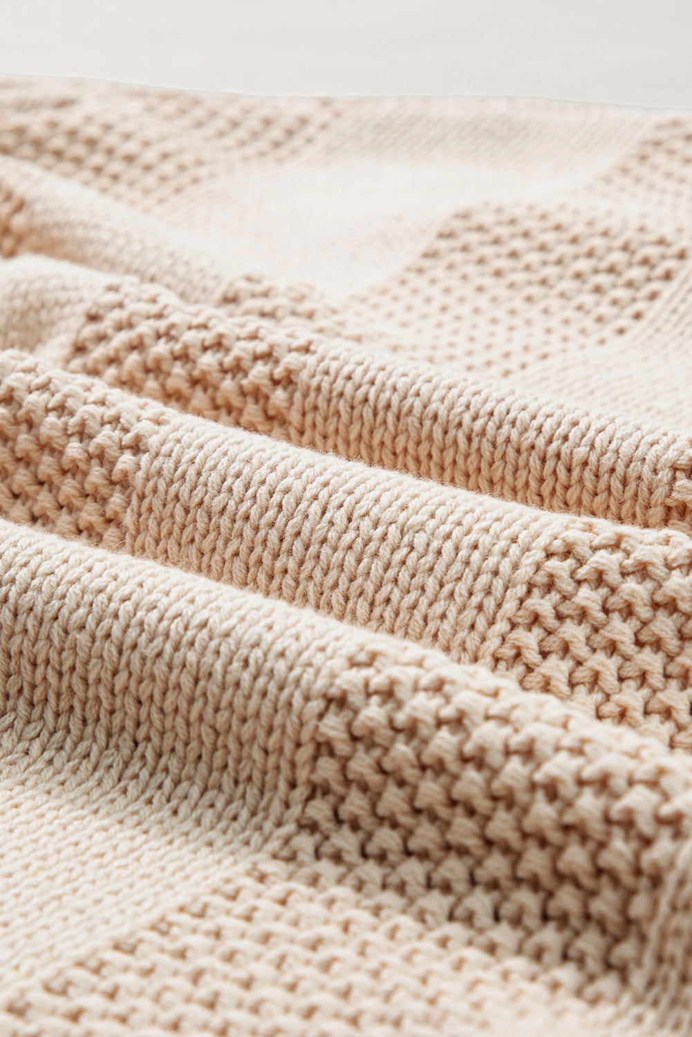 Pale Khaki Solid Color Cable Knit Ribbed Loose Sweater Sweaters JT's Designer Fashion