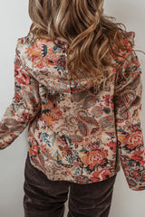 Beige Vintage Paisley Floral Printed Sherpa Lined Hooded Jacket Jackets JT's Designer Fashion