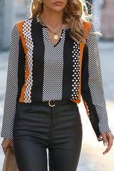 Orange Geo Print Colorblock Notched V Neck Blouse Orange 100%Polyester Blouses & Shirts JT's Designer Fashion