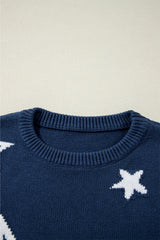Sail Blue Star Pattern Drop Shoulder Knitted Sweater Sweaters JT's Designer Fashion