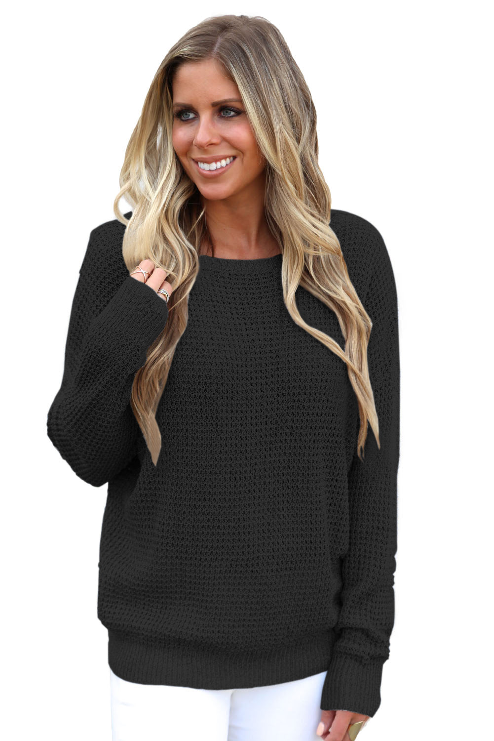 Black Cross Back Hollow-out Sweater Sweaters & Cardigans JT's Designer Fashion