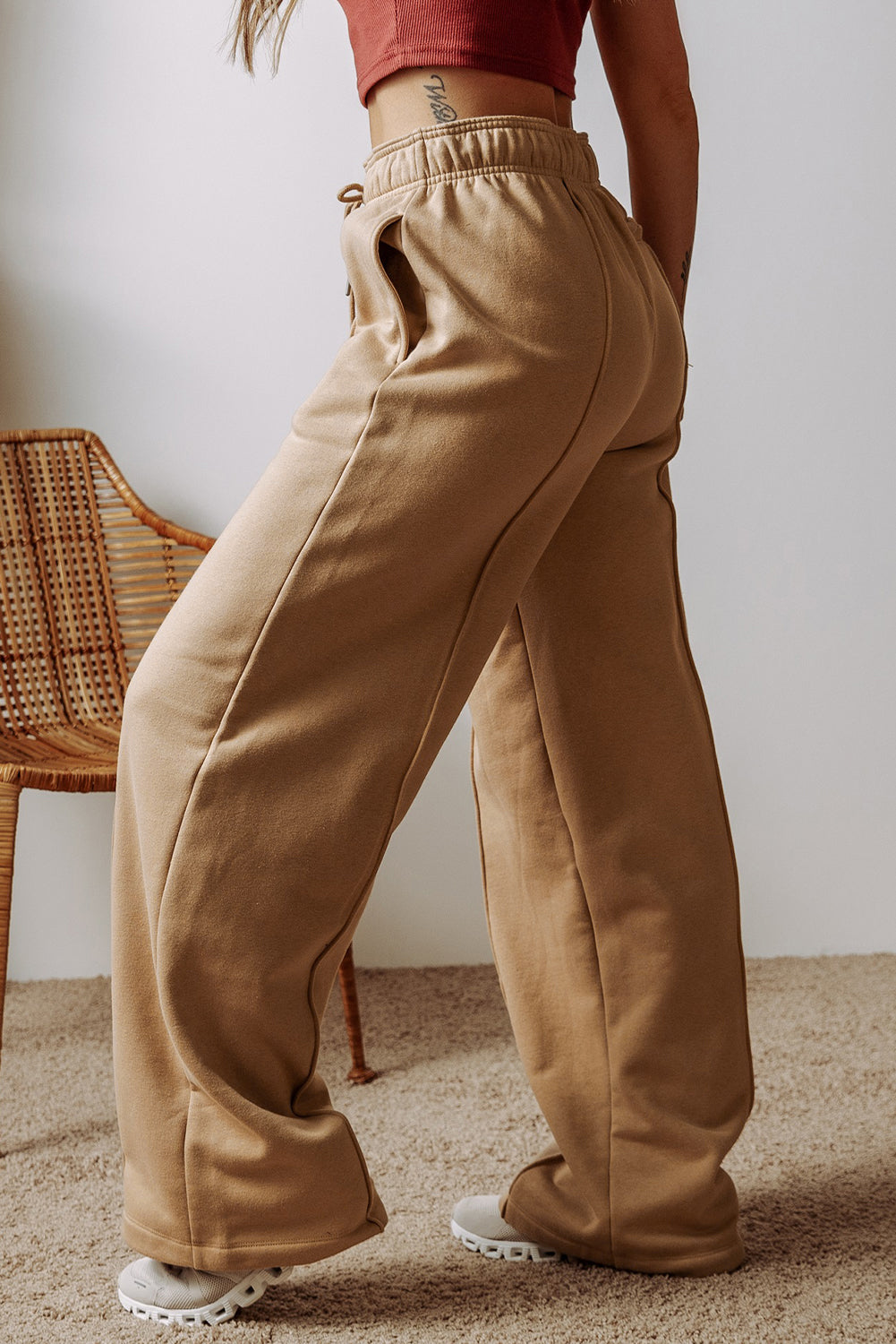 Smoke Gray Exposed Seam Drawstring High Waist Wide Leg Pants Pants & Culotte JT's Designer Fashion