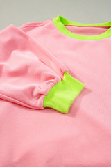 Pink Colorblock Bubble Sleeve Sweatshirt Sweatshirts & Hoodies JT's Designer Fashion