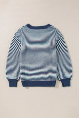 Sail Blue Striped Lantern Sleeve Drop Shoulder Cozy Sweater Sweaters JT's Designer Fashion