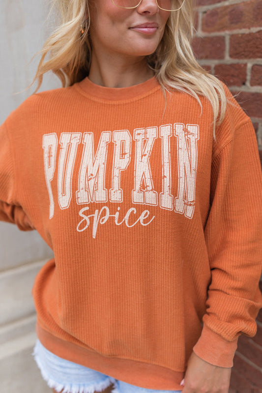 Orange PUMPKIN Spice Graphic Corded Crewneck Sweatshirt Orange-3 100%Polyester Graphic Sweatshirts JT's Designer Fashion
