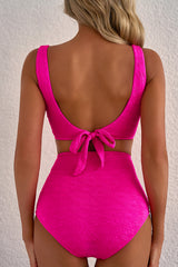 Rose Red Gold Shell Decor Wire-free Knotted 2pcs Bikini Swimsuit High Waisted Swimsuit JT's Designer Fashion
