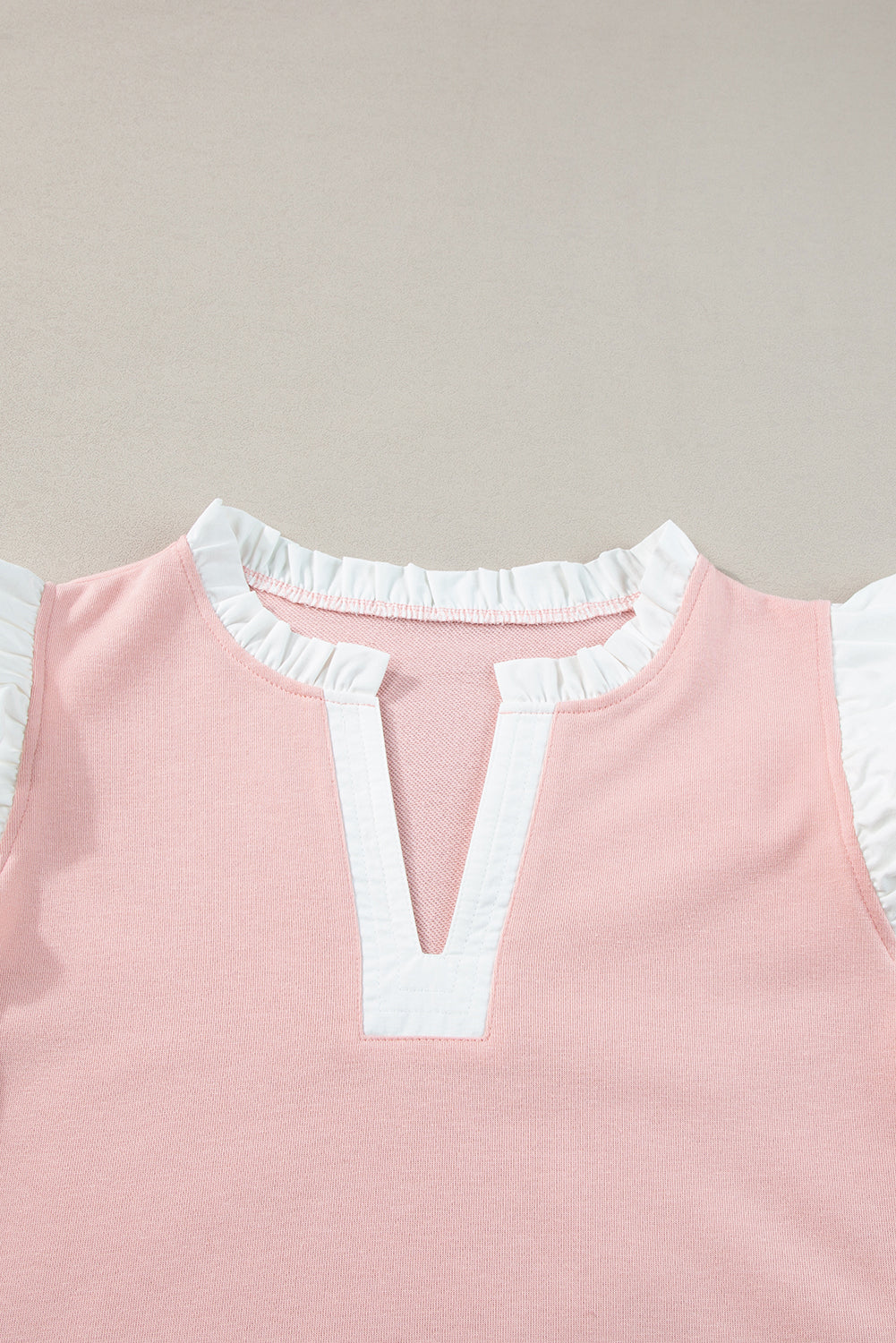 Light Pink Contrast Trim Ruffled Top and Drawstring Shorts Set Short Sets JT's Designer Fashion