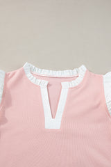 Light Pink Contrast Trim Ruffled Top and Drawstring Shorts Set Short Sets JT's Designer Fashion