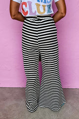 Black Stripe Lace-up Waist Casual Flared Pants Pants & Culotte JT's Designer Fashion