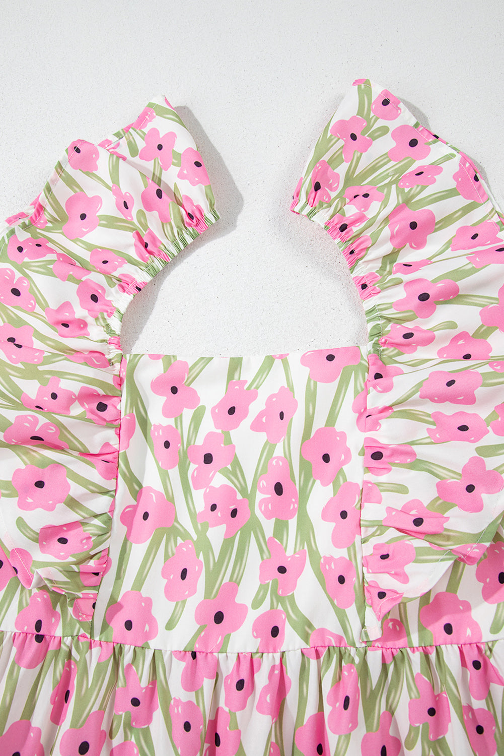 Pink Floral Print Square Neck Ruffled Strap Maxi Dress Floral Dresses JT's Designer Fashion
