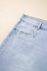 Beau Blue Folded Edge High Waist Plus Size Denim Shorts Plus Size Bottoms JT's Designer Fashion