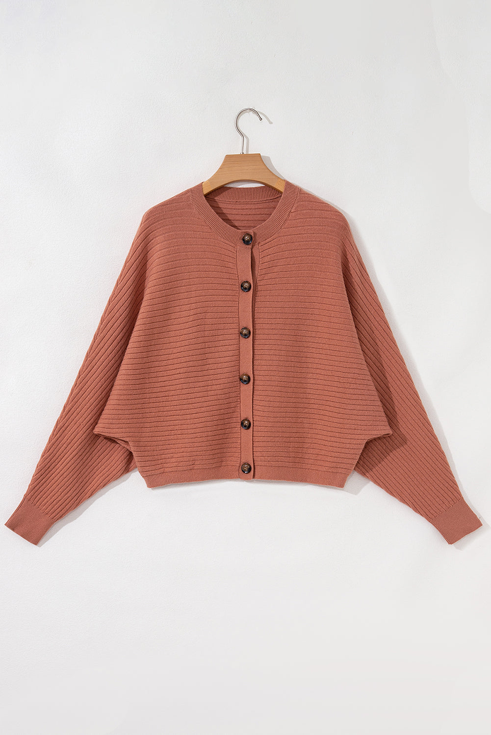 Apricot Pink Wide Rib Knit Button Front Dolman Sleeve Sweater Cardigan Cardigans JT's Designer Fashion