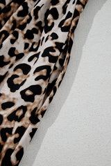 Brown Leopard Print Bubble Sleeve Square Neck Long Dress Maxi Dresses JT's Designer Fashion
