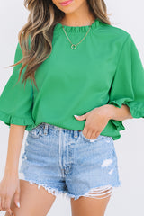 Green Frilly Round Neck Wide Half Sleeve Blouse Blouses & Shirts JT's Designer Fashion