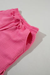 Bonbon Textured Ruffled Sleeve Tee and Drawstring Elastic Waistband Shorts Set Short Sets JT's Designer Fashion