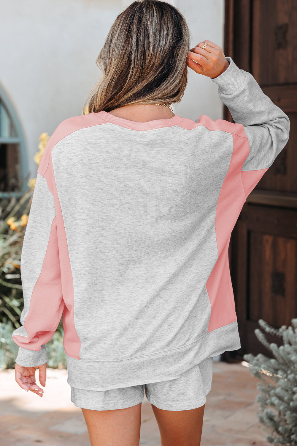 Light Grey Color Block Raw Hem Pullover and Casual Shorts Set Short Sets JT's Designer Fashion