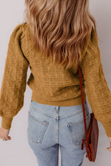 Jurassic Gold Hollow Out Crochet Ribbed Edge Balloon Sleeve Sweater Sweaters JT's Designer Fashion