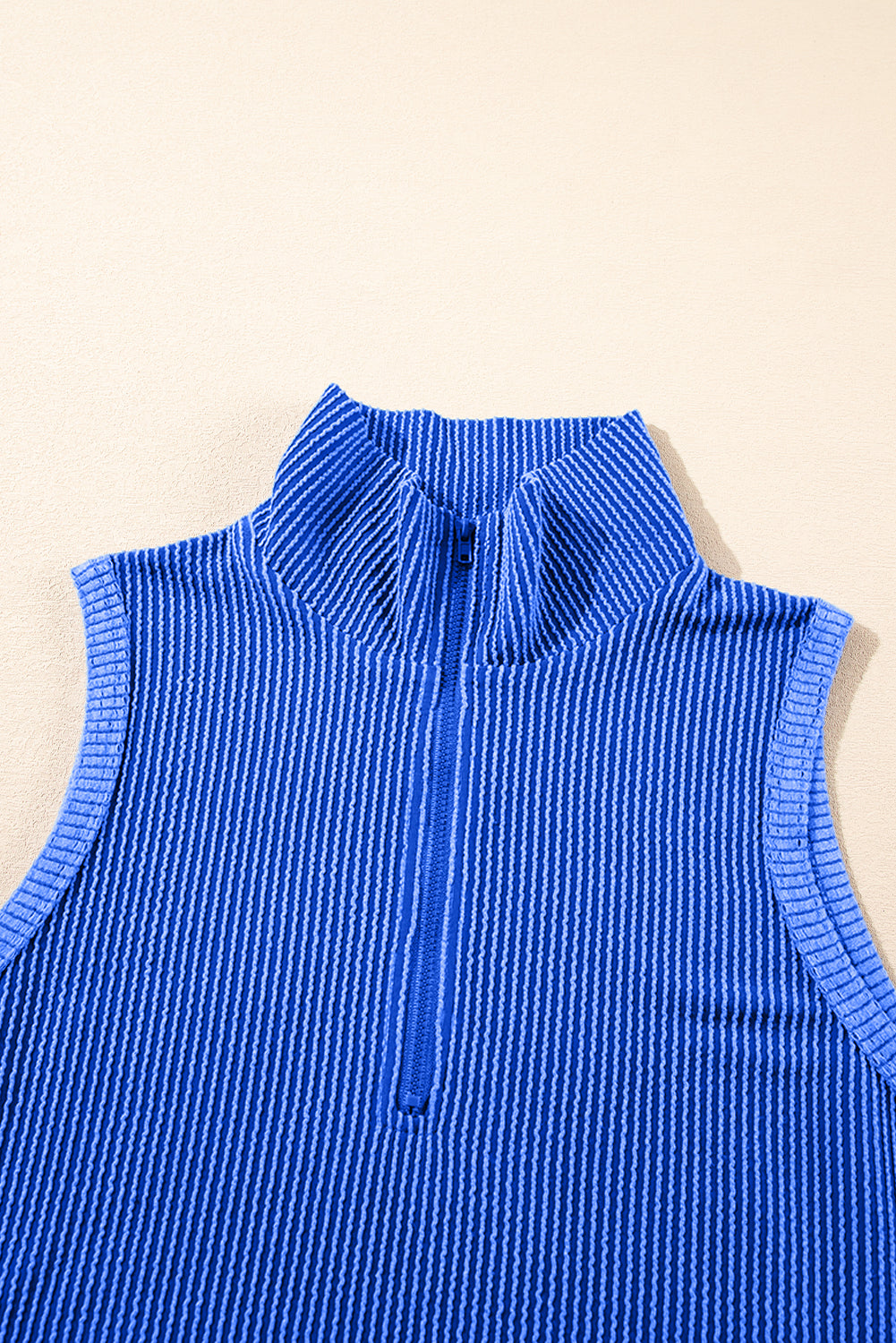 Sky Blue Corded Collared Half Zip Tank Top Two Piece Shorts Set Short Sets JT's Designer Fashion