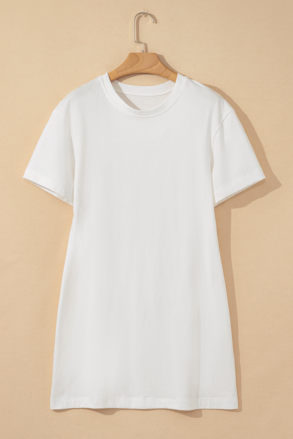 White Drop Shoulder Crew Neck Shift T Shirt Dress T Shirt Dresses JT's Designer Fashion