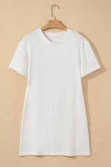 White Drop Shoulder Crew Neck Shift T Shirt Dress T Shirt Dresses JT's Designer Fashion