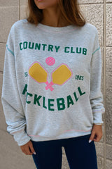 Light Grey COUNTRY CLUB PICKLEBALL Graphic Exposed Stitching Casual Sweatshirt Sweatshirts & Hoodies JT's Designer Fashion