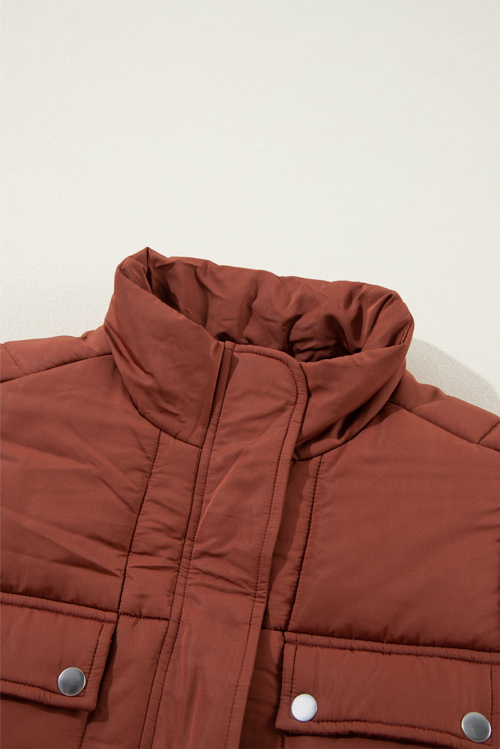Coffee Quilted Puffer Stand Neck Zipped Mid-length Coat Coats JT's Designer Fashion