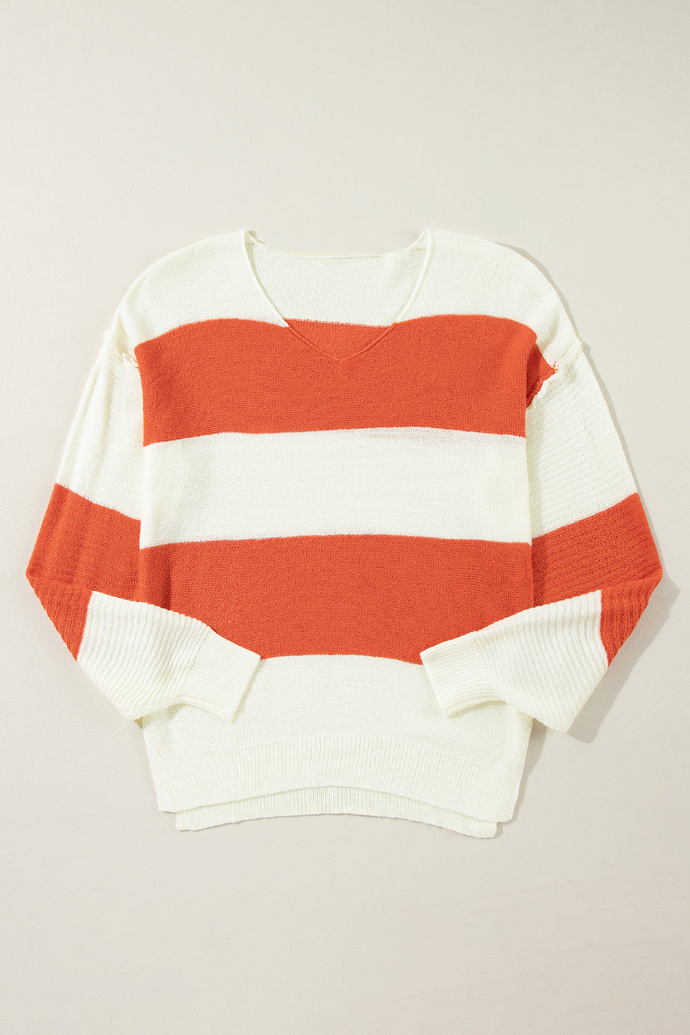 Orange Stripe Loose Color Block Drop Shoulder Bubble Sleeve Sweater Sweaters JT's Designer Fashion