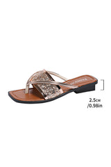 Gold Glitter Band Square Toe Leather Flat Slippers Slippers JT's Designer Fashion