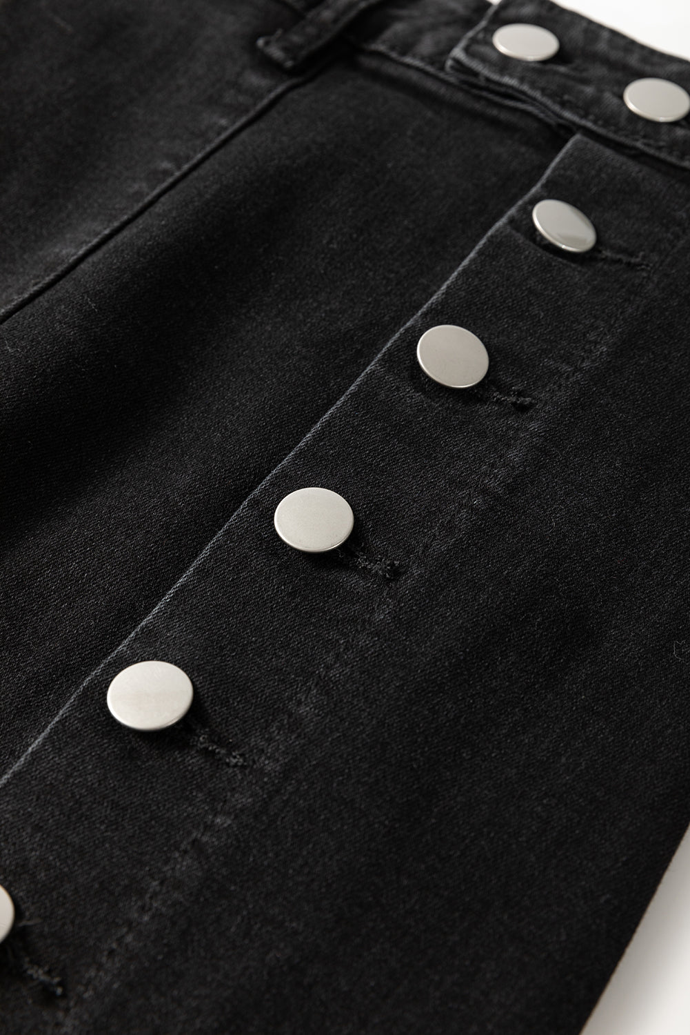 Black Button Fly Side Split High Waist Denim Midi Skirt Skirts & Petticoat JT's Designer Fashion
