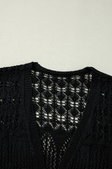 Black Crochet Hollow Out Open Front Cardigan Cardigans JT's Designer Fashion