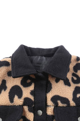 Black Contrast Trimmed Leopard Teddy Shacket Jackets JT's Designer Fashion
